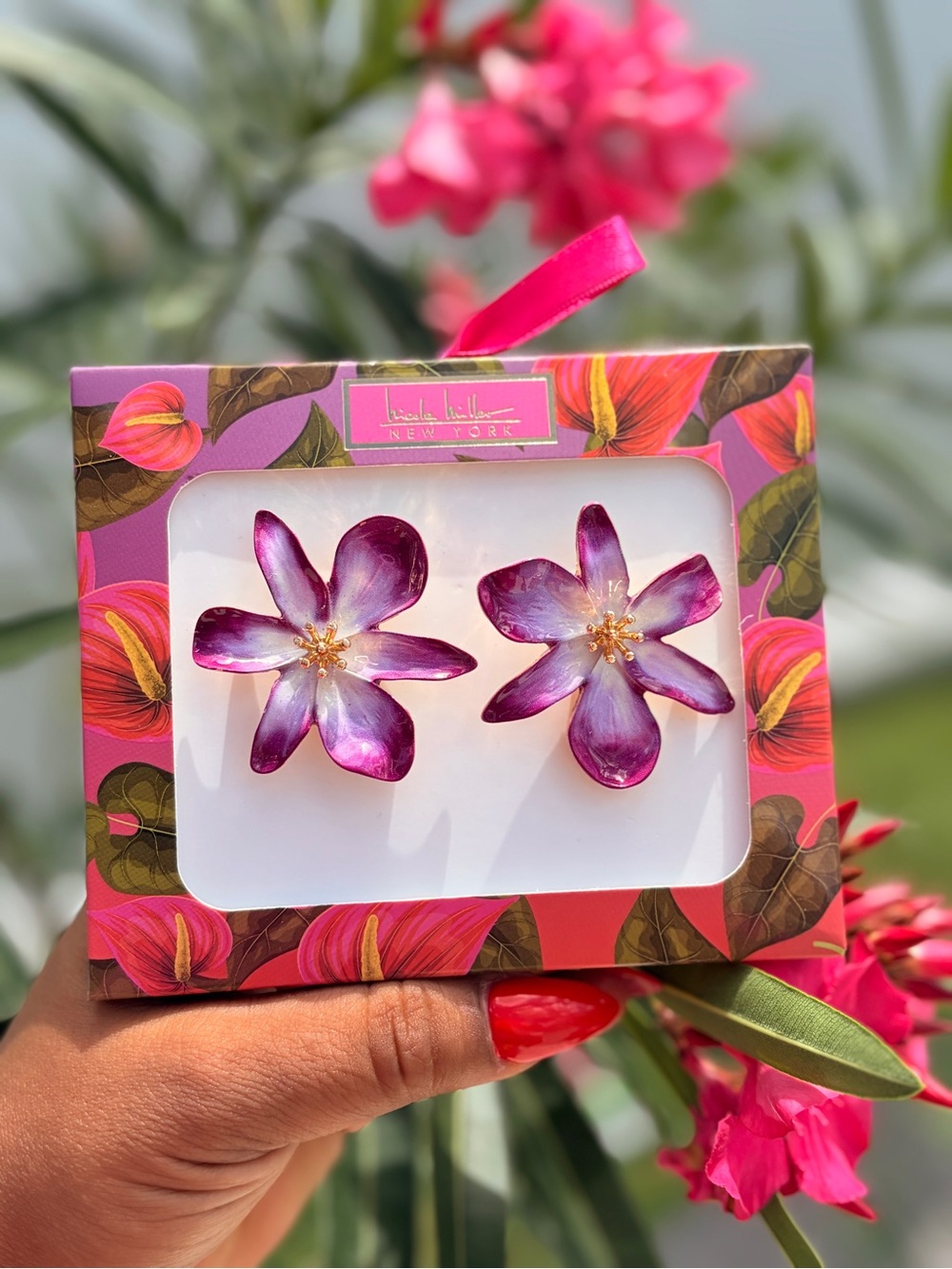 Purple Floral Statement Earrings by Nicole Miller